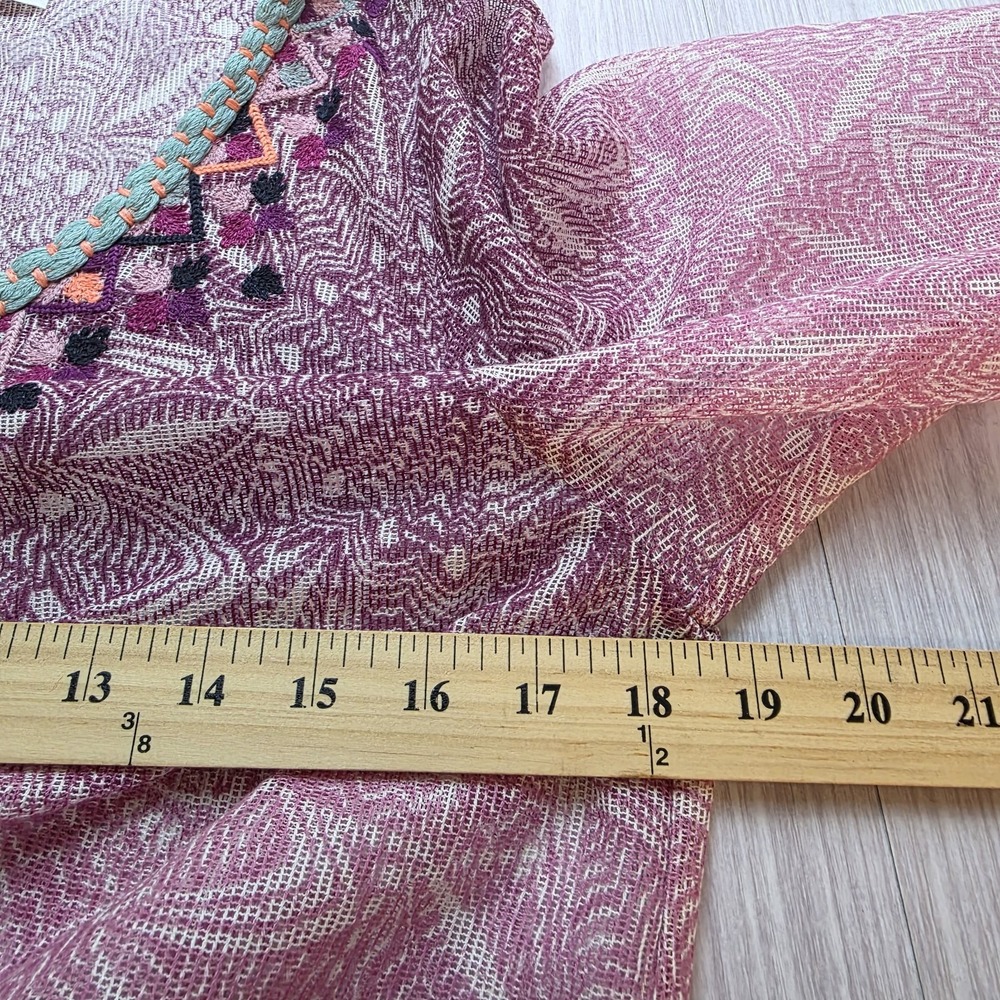 Akemi + Kin Blouse Women's Small Boho Embroidered Sheer Mesh Pink Purple Top - Picture 10 of 10
